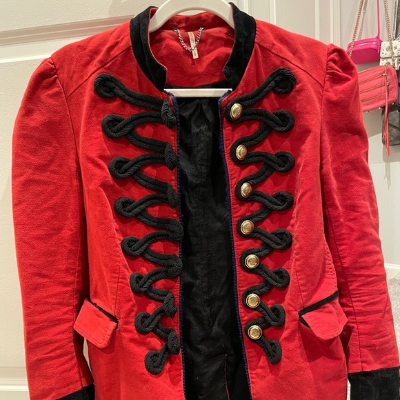 Free People Band Jacket Red S Military 